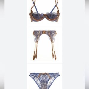 Agent Provocateur Blue and Gold Lace Bra Set